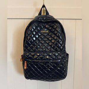 MZ Wallace Patent Leather Midnight Blue Quilted Backpack